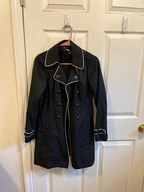WHBM Black Trench Coat with White Piping - Women’s Jacket